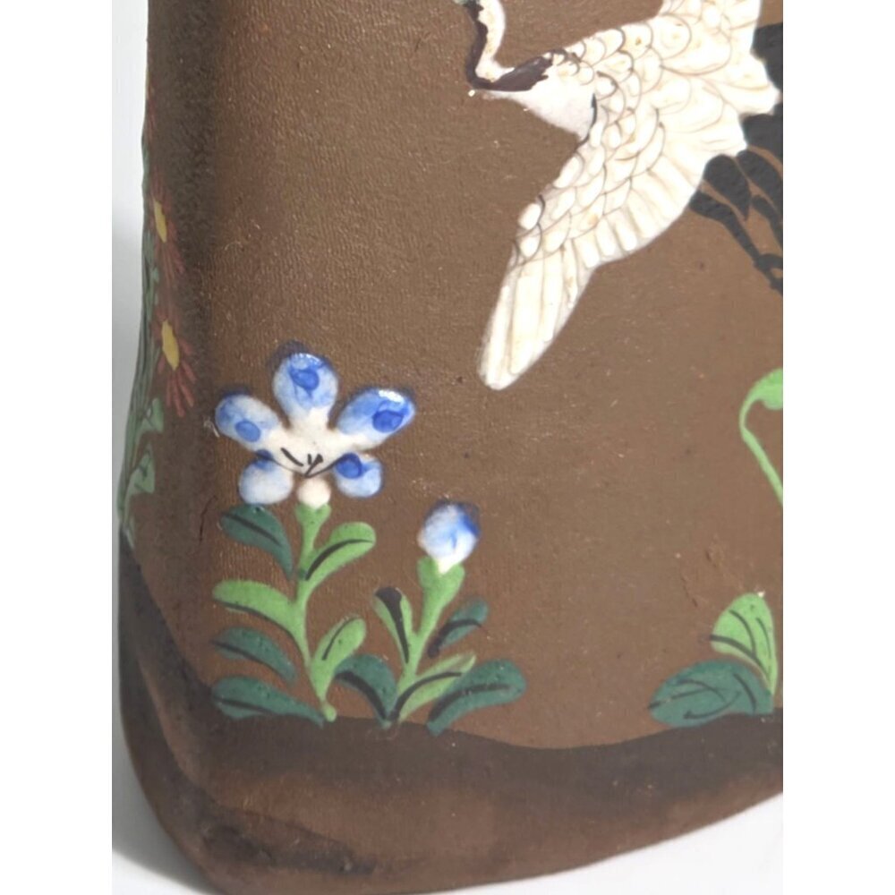 Elegant Banko Ware MEIJI Era Japanese Hand Painted Bottle Crane Floral Design - Picture 8 of 12